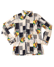 Load image into Gallery viewer, 70s nylon dagger collar shirt with 30s inspired floral and checker print