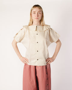 Kansai Linen Top with Cut-Outs and Large Sculpted Collar