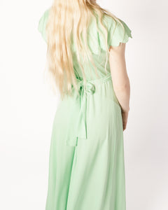 Mint Green 70s Jersey Maxi Dress with Scalloped Collar