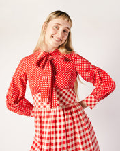 Load image into Gallery viewer, 70s Red Gingham and Polka Dot Maxi Dress
