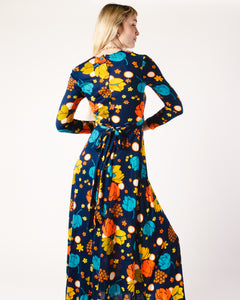 1970s Bright Floral Maxi Dress in Soft Poly Jersey