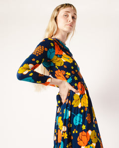 1970s Bright Floral Maxi Dress in Soft Poly Jersey