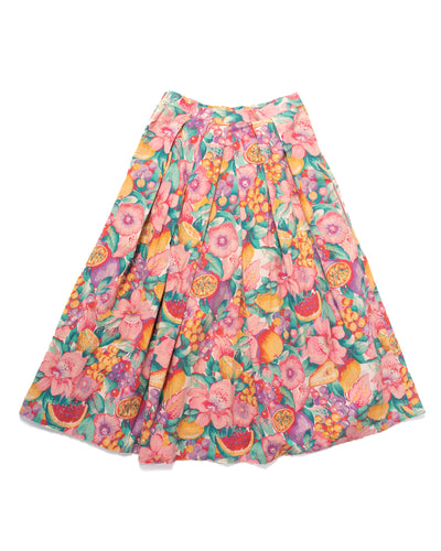 80s cotton full A-Line skirt with Pink Fruit Print