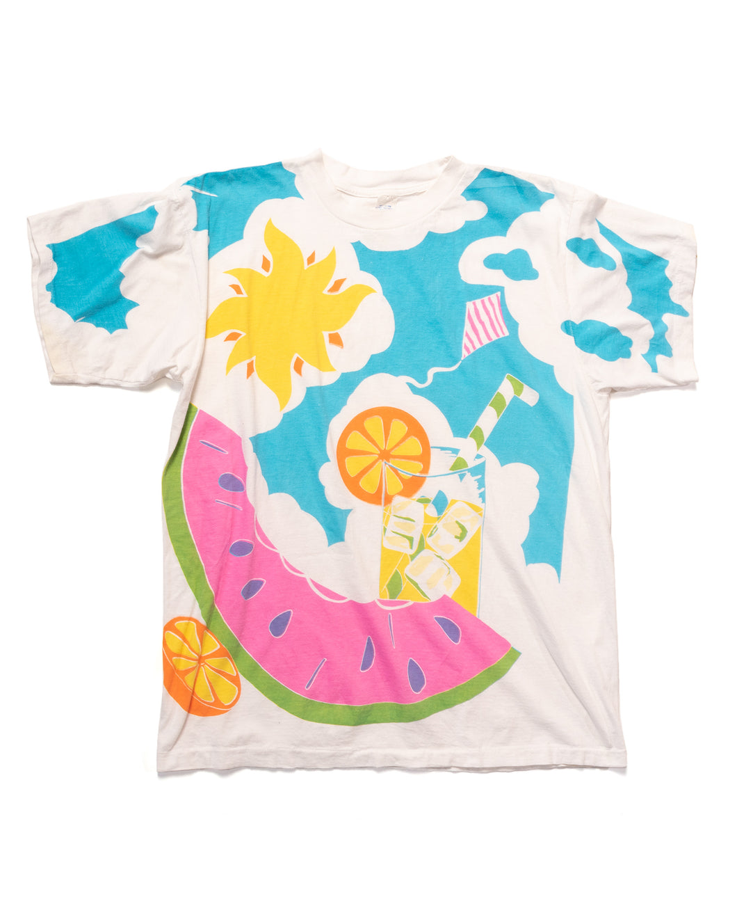 Handmade Silkscreen T-Shirt with Lemonade Watermelon and Kite