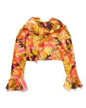 Load image into Gallery viewer, 70s abstract print  ruffle crop top