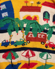 Load image into Gallery viewer, 1980s I Magnin Cotton Knit Sweater with Tropical Street Scene