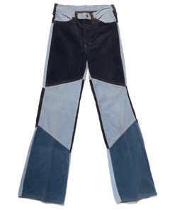 70s Navy and Pale Blue Patchwork Corduroy Flared pants