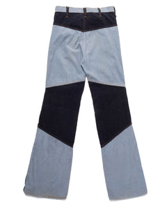 70s Navy and Pale Blue Patchwork Corduroy Flared pants