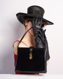 1960s Black leather Structured purse with adjustable strap
