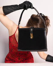 Load image into Gallery viewer, 1960s Black leather Structured purse with adjustable strap