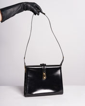 Load image into Gallery viewer, 1960s Black leather Structured purse with adjustable strap