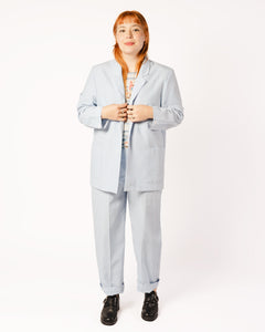 Pale Blue and White Seersucker Pant suit, medlg