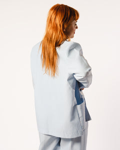 Pale Blue and White Seersucker Pant suit, medlg