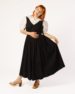 Laura Ashley Black Cotton Dirndl Style Dress with Full Skirt