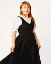 Load image into Gallery viewer, Laura Ashley Black Cotton Dirndl Style Dress with Full Skirt