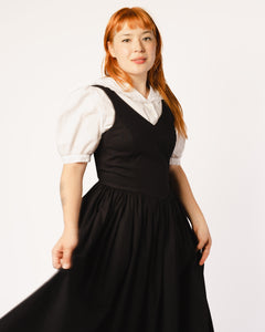 Laura Ashley Black Cotton Dirndl Style Dress with Full Skirt