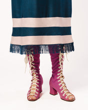 Load image into Gallery viewer, 1960s navy and pink linen fringe dress