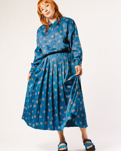 2 Piece Skirt Set 80s Rodier France Blue Graphic Swirl  print Size Large