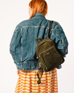 90s Esprit Olive Green Corduroy Velour Mini backpack