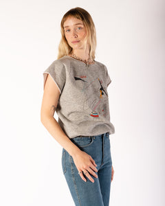 80s Adidas Aerobics Heather Grey Short Sleeve Flashdance Sweatshirt