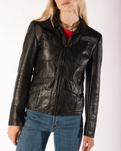 Load image into Gallery viewer, 70s Fitted East-West Style Black Leather Jacket with Moon Pockets