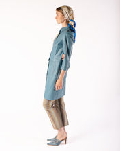 Load image into Gallery viewer, 90s Medium Blue Leather Convertible Zip-off Bottom Trench