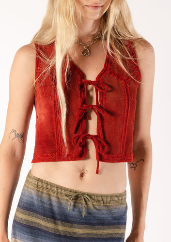 70s Rust Suede , Crochet and Knit Vest
