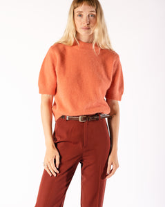 80s Dark Peach Angora Short Sleeve Sweater