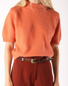 80s Dark Peach Angora Short Sleeve Sweater