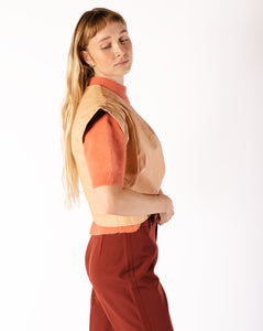 70s Peach Leather Vest with Brass Closure