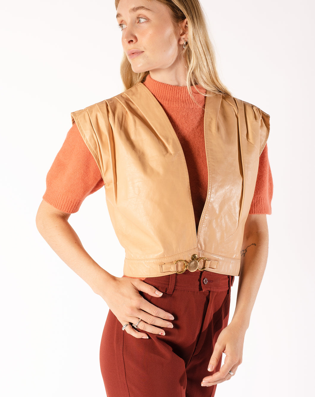 70s Peach Leather Vest with Brass Closure