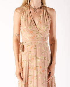 90s Pastel Floral Rayon Wrap Dress