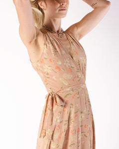 90s Pastel Floral Rayon Wrap Dress