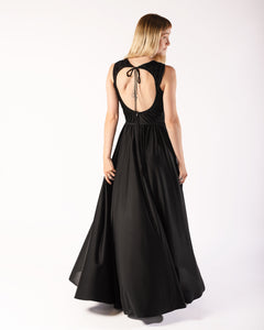 Incredible 70s backlesss Black Jersey full-length dress