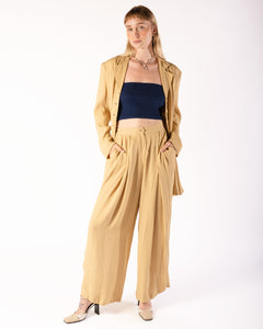 Bogato 2-piece pant suit in butter yellow with a subtle beige check pattern