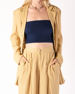 Bogato 2-piece pant suit in butter yellow with a subtle beige check pattern