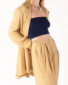 Bogato 2-piece pant suit in butter yellow with a subtle beige check pattern