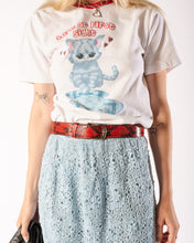 Load image into Gallery viewer, 90s does 70s Baby Blue Lined Crochet Midi Skirt.