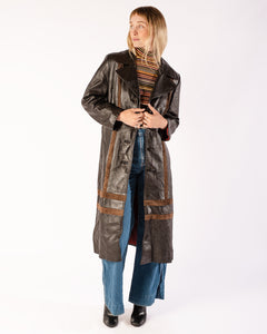 1970s Brown Leather and Suede Panelled Trench coat with Belt