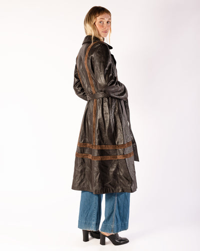 1970s Brown Leather and Suede Panelled Trench coat with Belt
