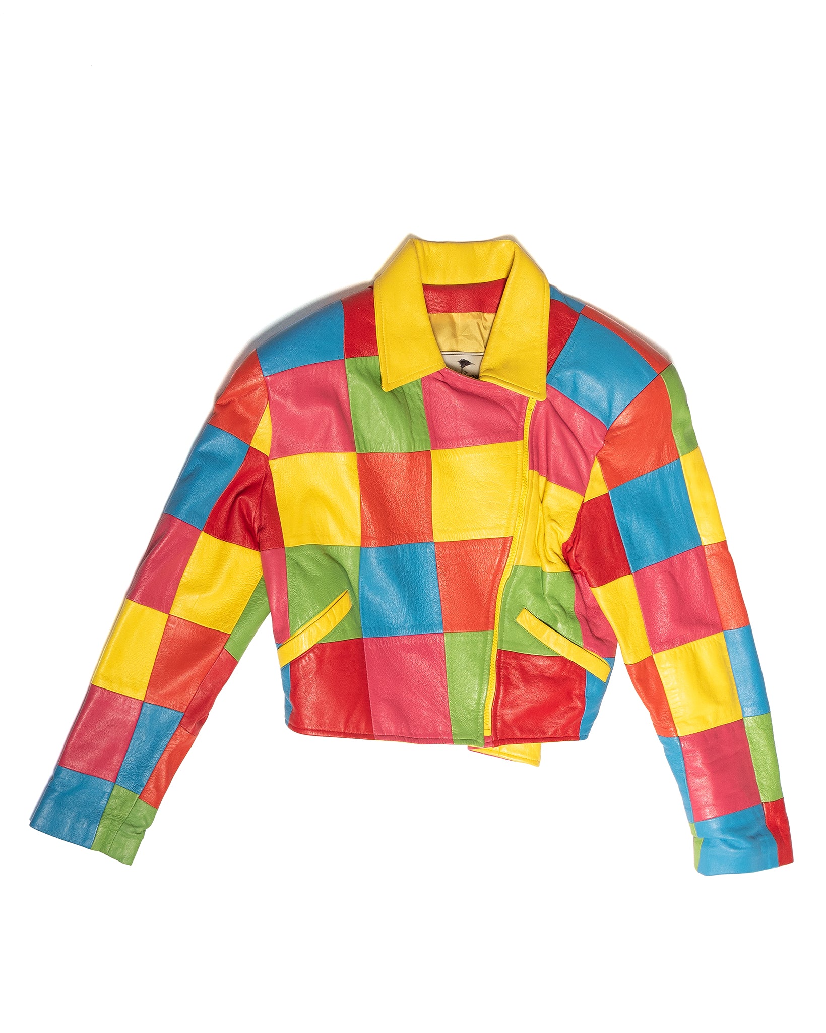 1980s Saks Rainbow Patchwork Cropped Leather Jacket 1980s Saks Rainbow Patchwork Cropped Leather Jacket