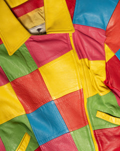 1980s Saks Rainbow Patchwork Cropped Leather Jacket