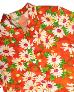 1980s Rayon Floral Print Short Sleeved Blouse