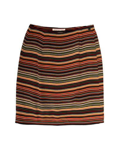 1990s Jones New York Striped Silk Wrap Skirt