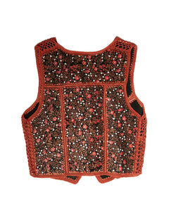 70s Floral Suede and Crochet Vest