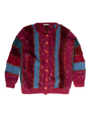 Load image into Gallery viewer, Handknit Mixed Fibre Berry Tone Textured Cardigan