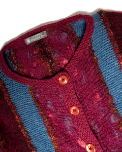 Handknit Mixed Fibre Berry Tone Textured Cardigan