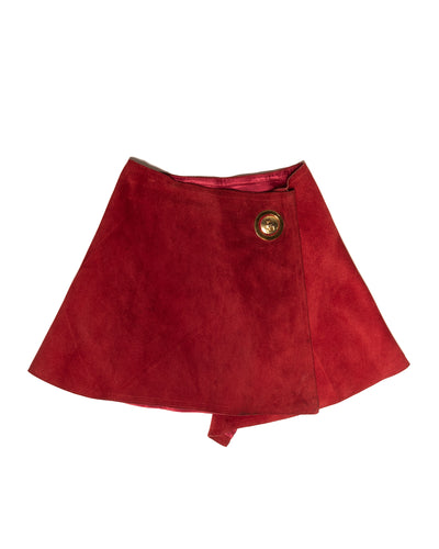 1960s Cherry Suede Wrap Mini Skirt