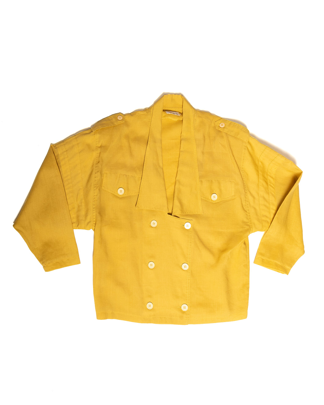 80s Boxy Mustard Button Up Double Breasted Shirt Jacket