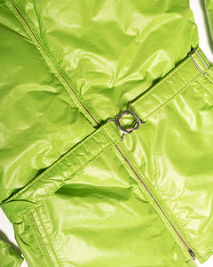 Lime green Vivid 70s glossy Nylon down filled ski jacket with belt